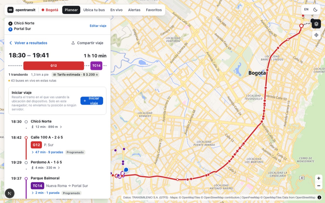 Itinerario con bici pública y bus